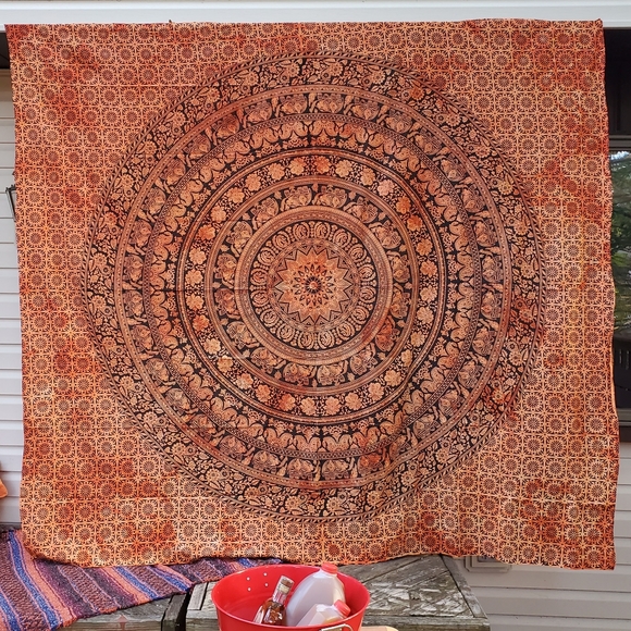 Orange Black Mandala Tapestry Fall Autumn Sunset - Picture 6 of 6